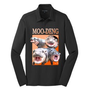 Orange Moo Deng Meme Hippo Silk Touch Performance Long Sleeve Polo