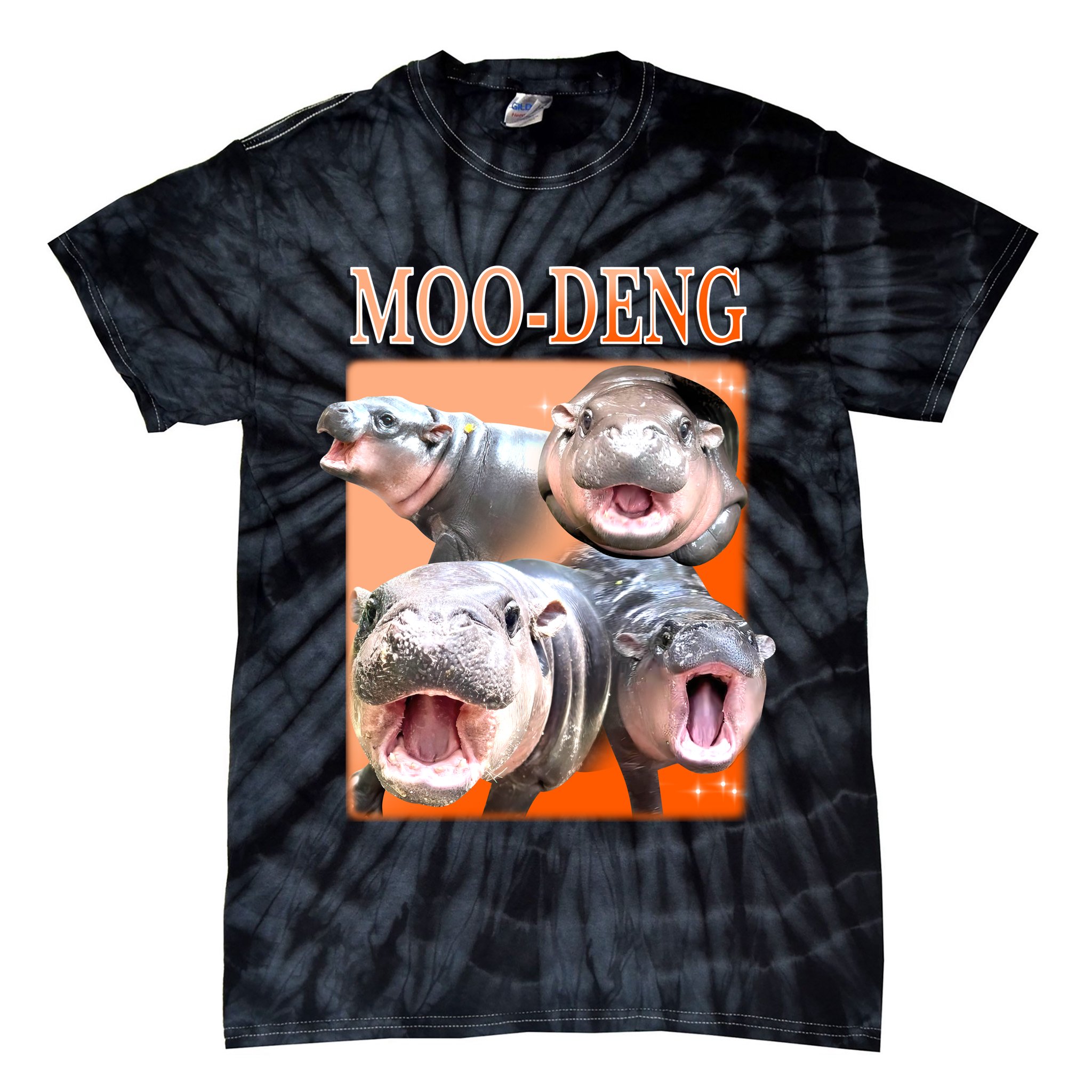 Orange Moo Deng Meme Hippo Tie-Dye T-Shirt