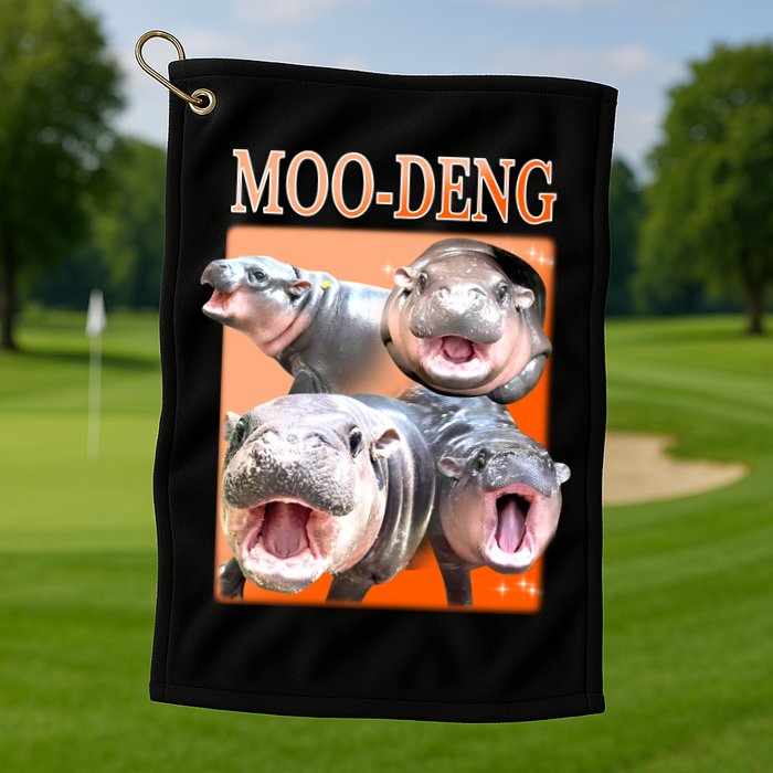 Orange Moo Deng Meme Hippo Golf Towel