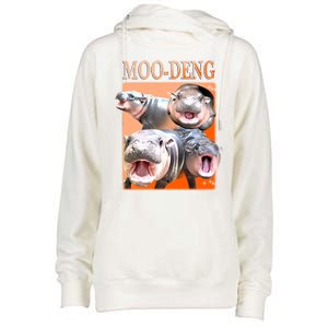 Orange Moo Deng Meme Hippo Womens Funnel Neck Pullover Hood