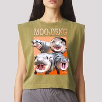 Orange Moo Deng Meme Hippo Garment-Dyed Women's Muscle Tee