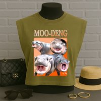 Orange Moo Deng Meme Hippo Garment-Dyed Women's Muscle Tee