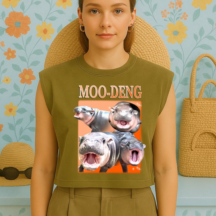 Orange Moo Deng Meme Hippo Garment-Dyed Women's Muscle Tee