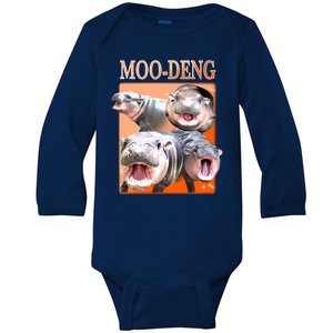 Orange Moo Deng Meme Hippo Baby Long Sleeve Bodysuit