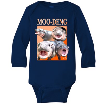 Orange Moo Deng Meme Hippo Baby Long Sleeve Bodysuit