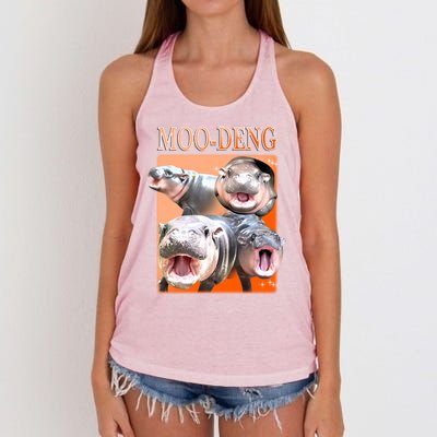 Orange Moo Deng Meme Hippo Women's Knotted Racerback Tank