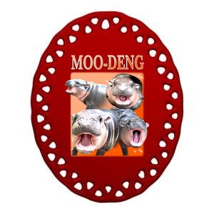 Orange Moo Deng Meme Hippo Ceramic Oval Ornament