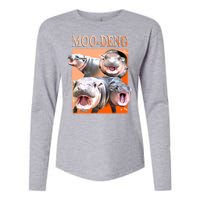 Orange Moo Deng Meme Hippo Womens Cotton Relaxed Long Sleeve T-Shirt