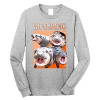 Orange Moo Deng Meme Hippo Long Sleeve Shirt