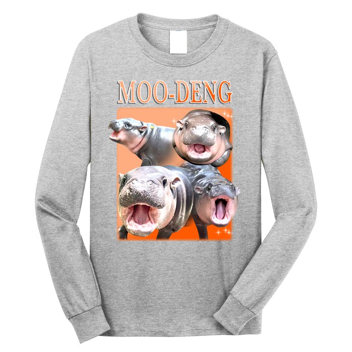 Orange Moo Deng Meme Hippo Long Sleeve Shirt