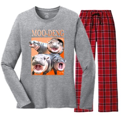 Orange Moo Deng Meme Hippo Women's Long Sleeve Flannel Pajama Set 