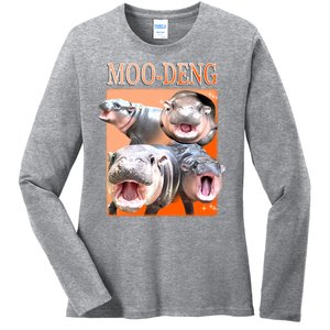 Orange Moo Deng Meme Hippo Ladies Long Sleeve Shirt