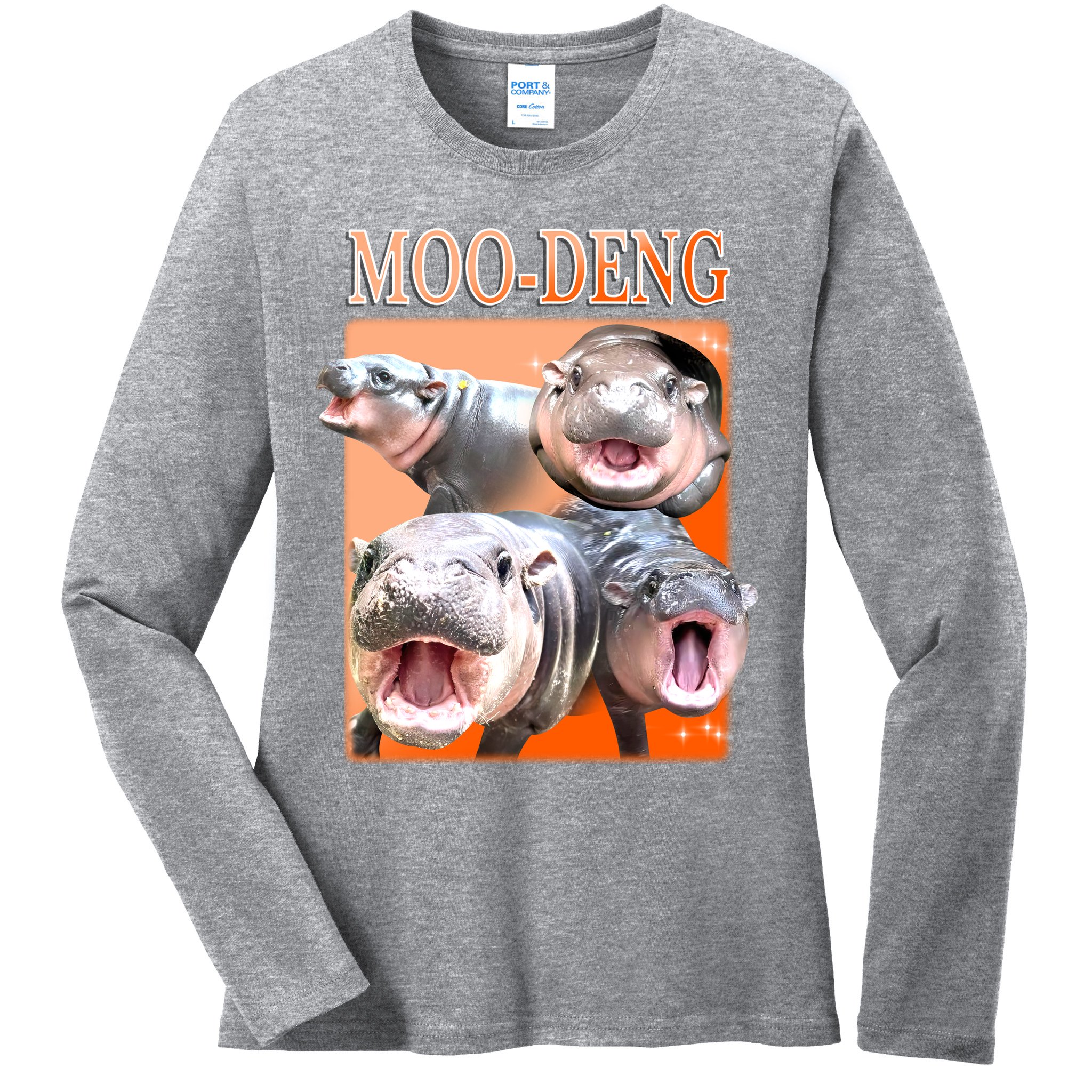 Orange Moo Deng Meme Hippo Ladies Long Sleeve Shirt