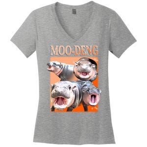 Orange Moo Deng Meme Hippo Women's V-Neck T-Shirt