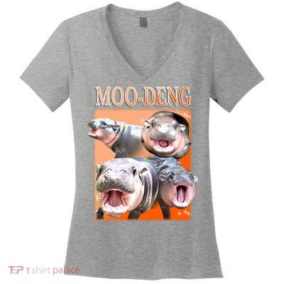 Orange Moo Deng Meme Hippo Women's V-Neck T-Shirt