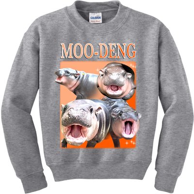 Orange Moo Deng Meme Hippo Kids Sweatshirt