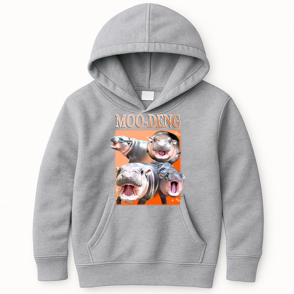 Orange Moo Deng Meme Hippo Kids Hoodie