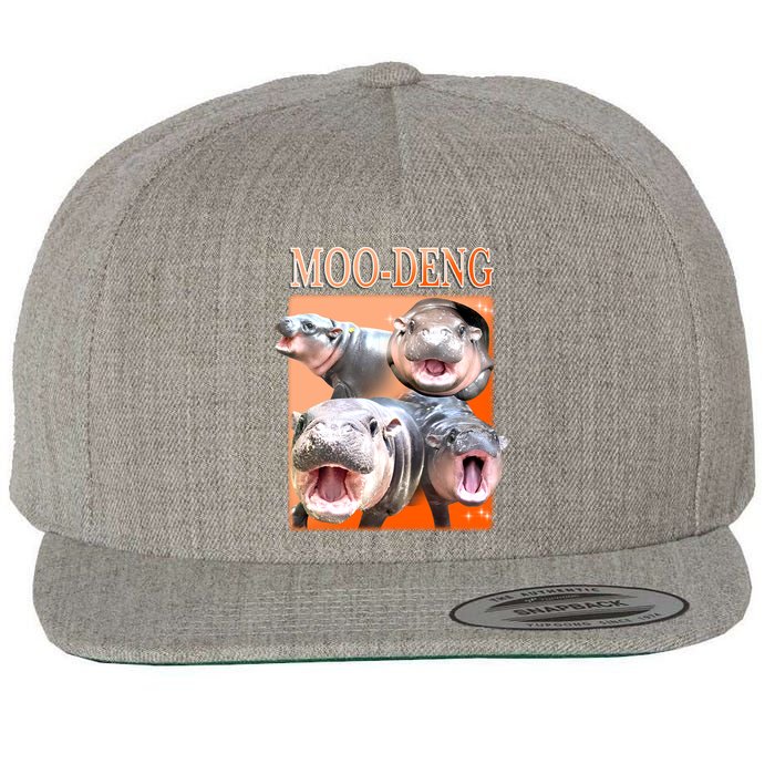 Orange Moo Deng Meme Hippo Wool Snapback Cap