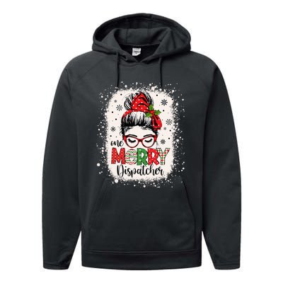 One Merry Dispatcher Messy Bun Christmas Dispatch Performance Fleece Hoodie