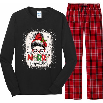 One Merry Dispatcher Messy Bun Christmas Dispatch Long Sleeve Pajama Set