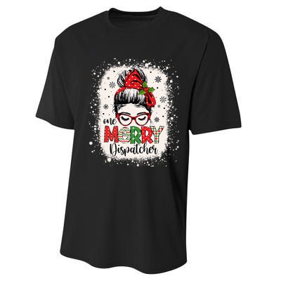 One Merry Dispatcher Messy Bun Christmas Dispatch Performance Sprint T-Shirt