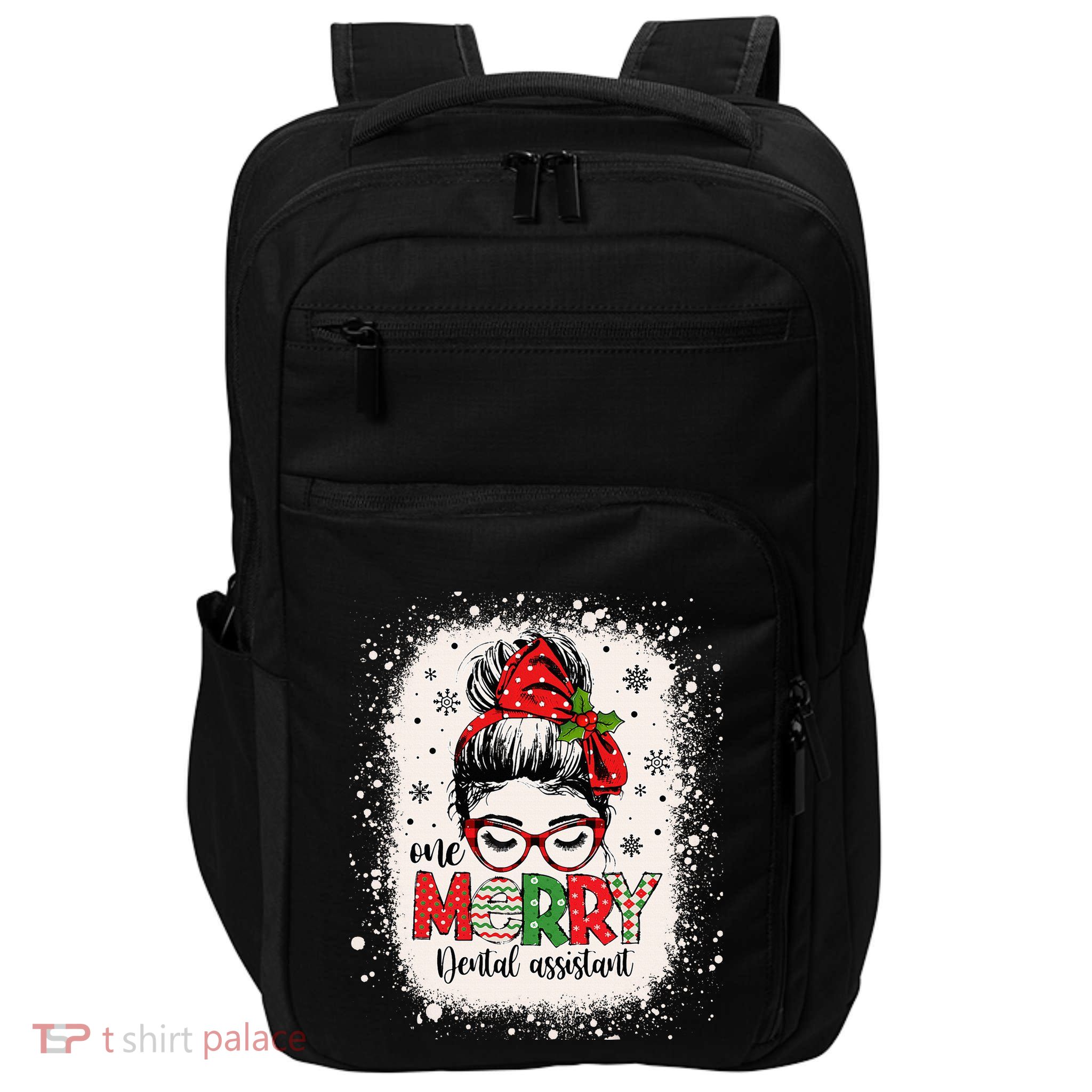 One Merry Dental Assistant Messy Bun Dental Nurse Christmas Impact Tech Backpack