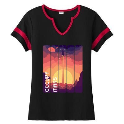 Occupy Mars Elon Musk Spacex Space Landscape Astronaut Planets Stars Ladies Halftime Notch Neck Tee