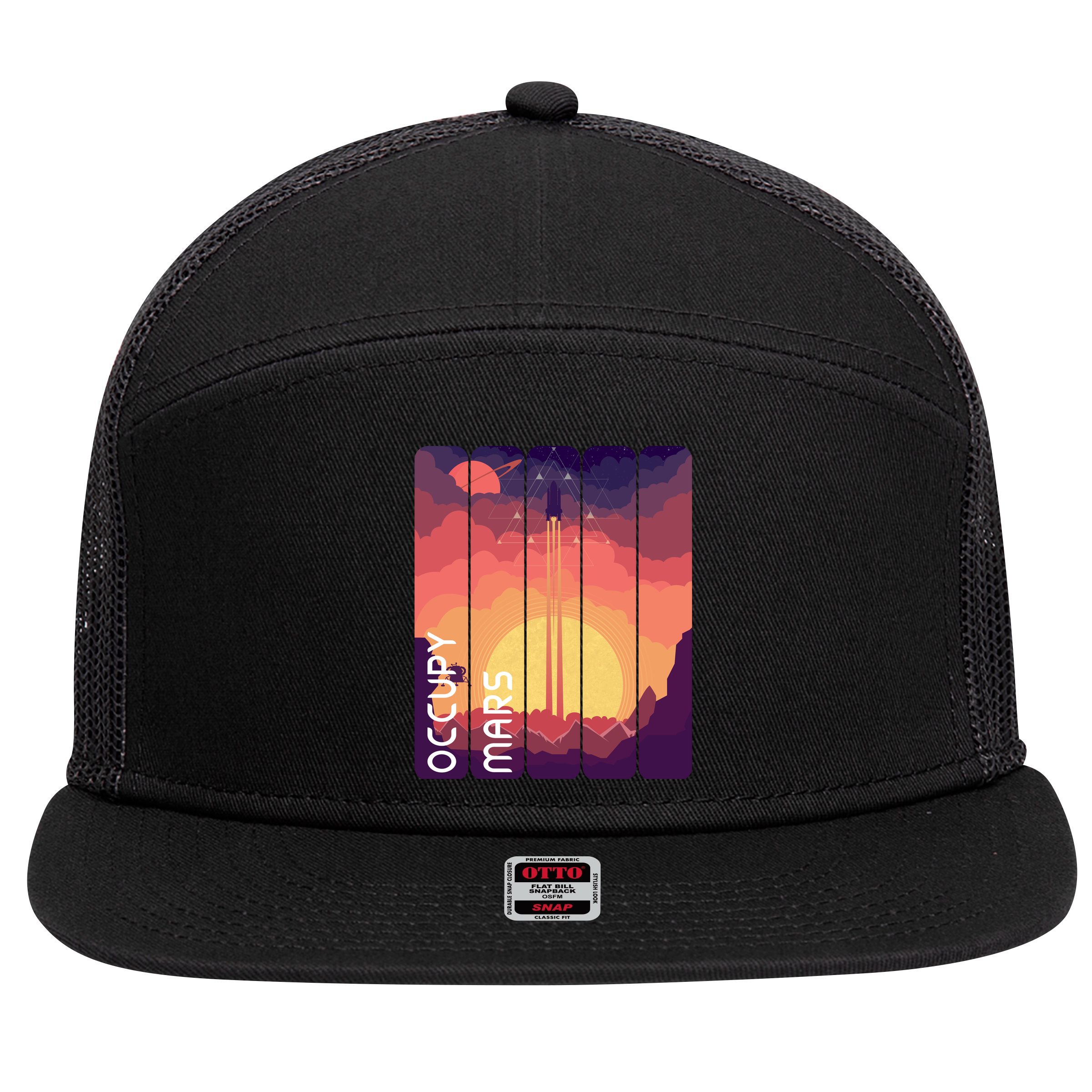 Occupy Mars Elon Musk Spacex Space Landscape Astronaut Planets Stars 7 Panel Mesh Trucker Snapback Hat