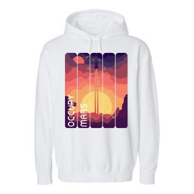 Occupy Mars Elon Musk Spacex Space Landscape Astronaut Planets Stars Garment-Dyed Fleece Hoodie