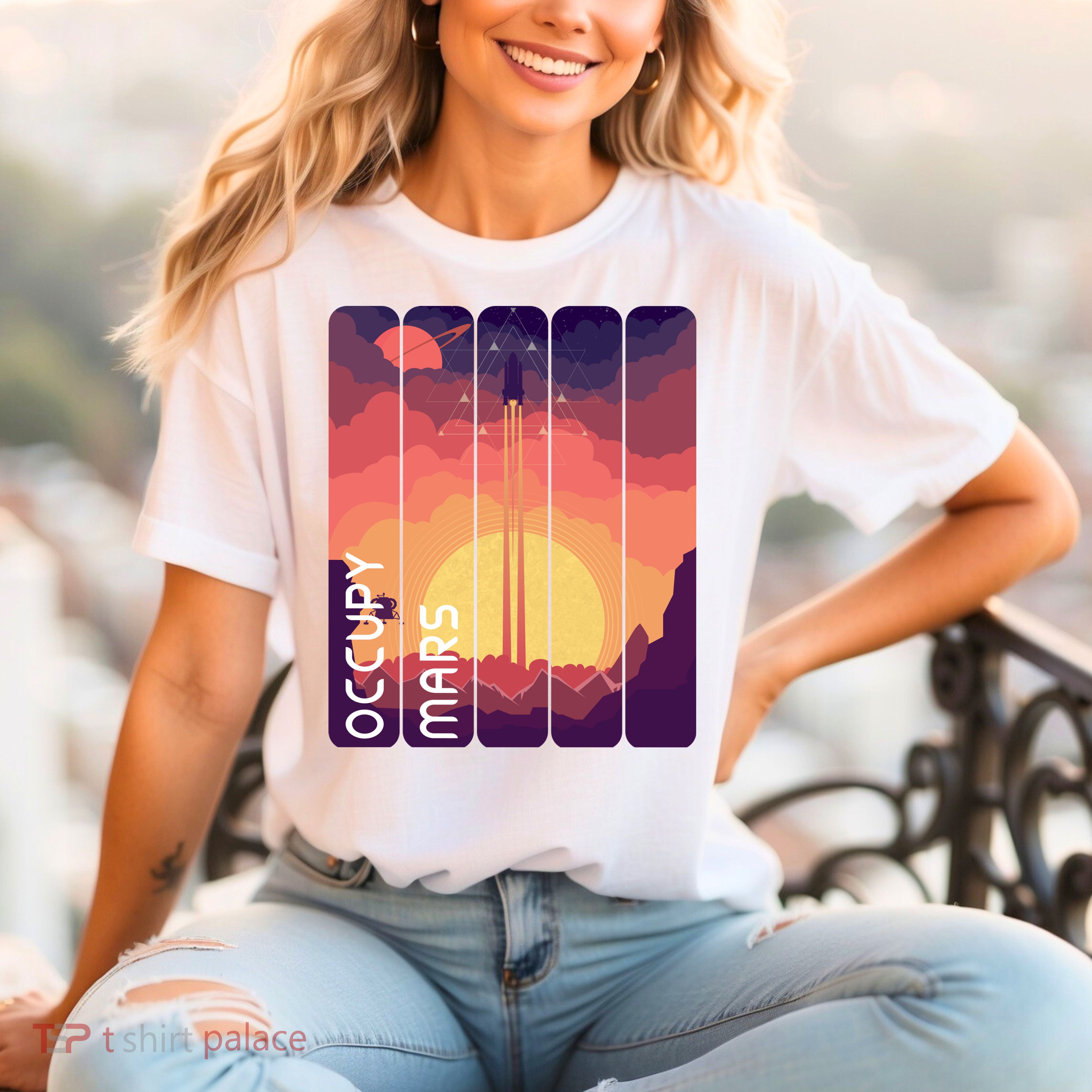 Occupy Mars Elon Musk Spacex Space Landscape Astronaut Planets Stars Garment-Dyed Heavyweight T-Shirt