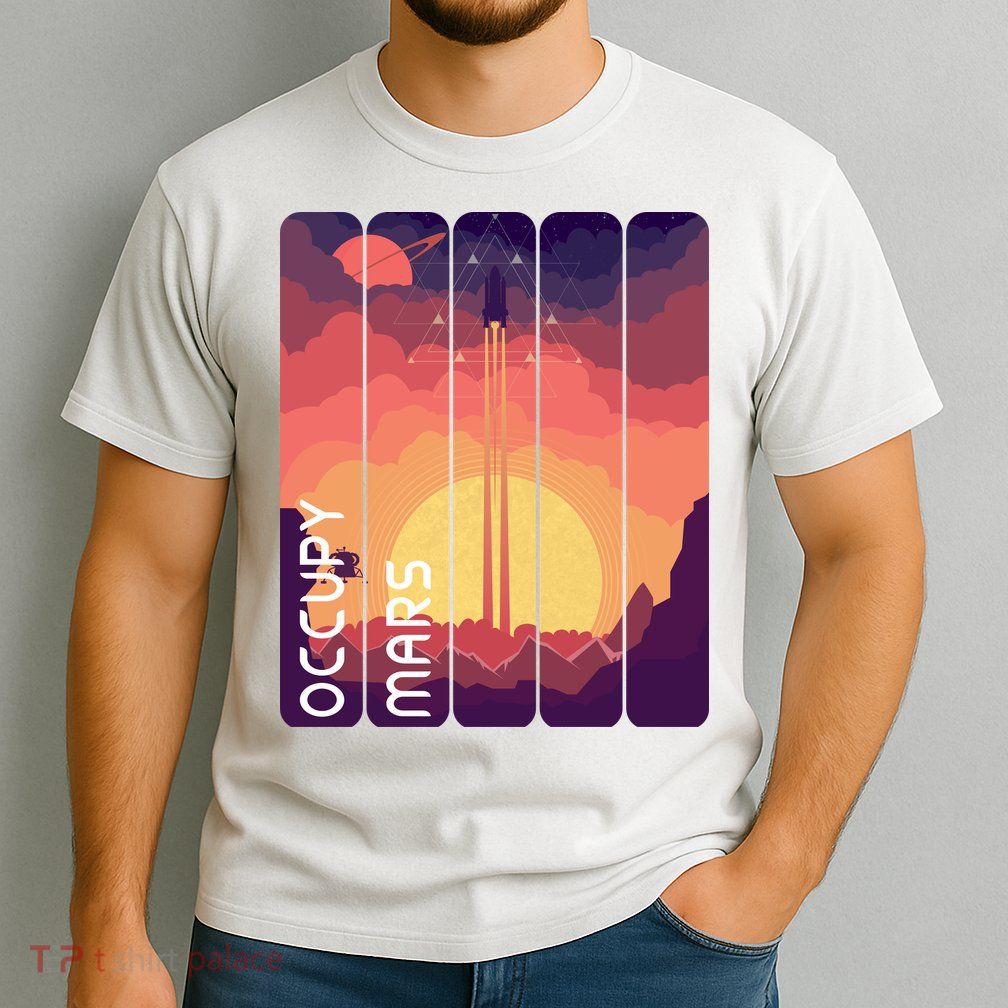 Occupy Mars Elon Musk Spacex Space Landscape Astronaut Planets Stars Garment-Dyed Heavyweight T-Shirt