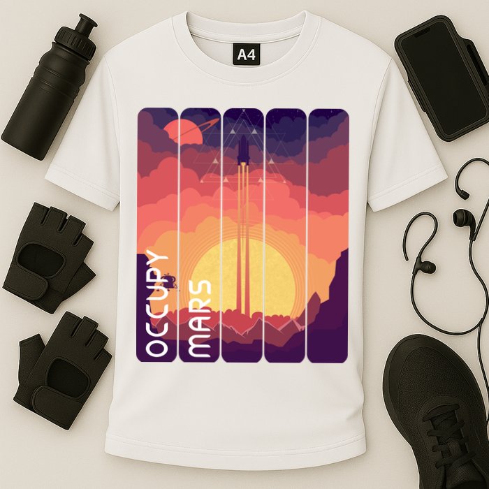 Occupy Mars Elon Musk Spacex Space Landscape Astronaut Planets Stars Cooling Performance Crew T-Shirt