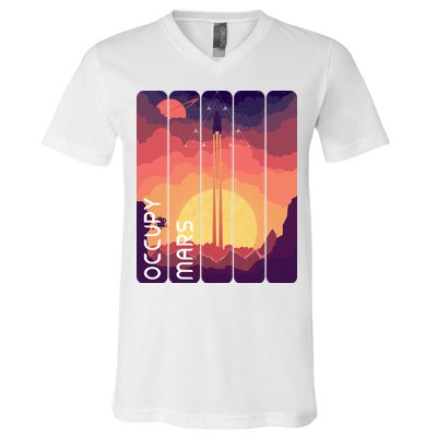Occupy Mars Elon Musk Spacex Space Landscape Astronaut Planets Stars V-Neck T-Shirt