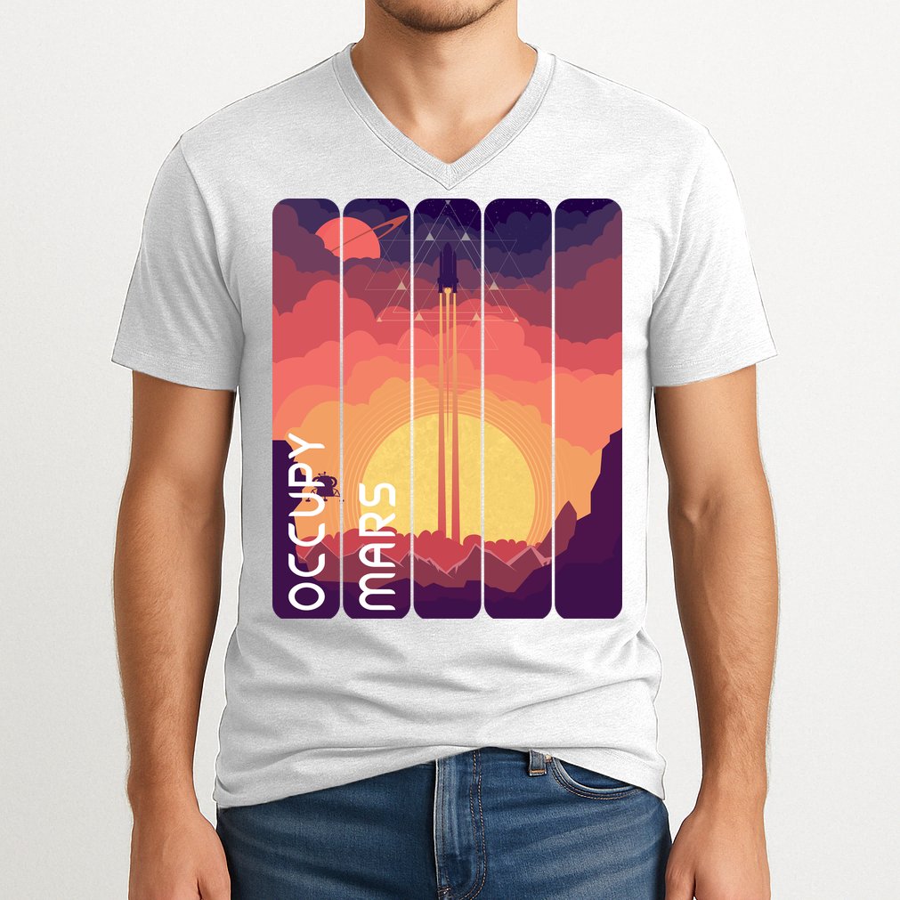 Occupy Mars Elon Musk Spacex Space Landscape Astronaut Planets Stars V-Neck T-Shirt