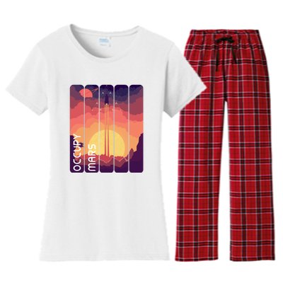 Occupy Mars Elon Musk Spacex Space Landscape Astronaut Planets Stars Women's Flannel Pajama Set