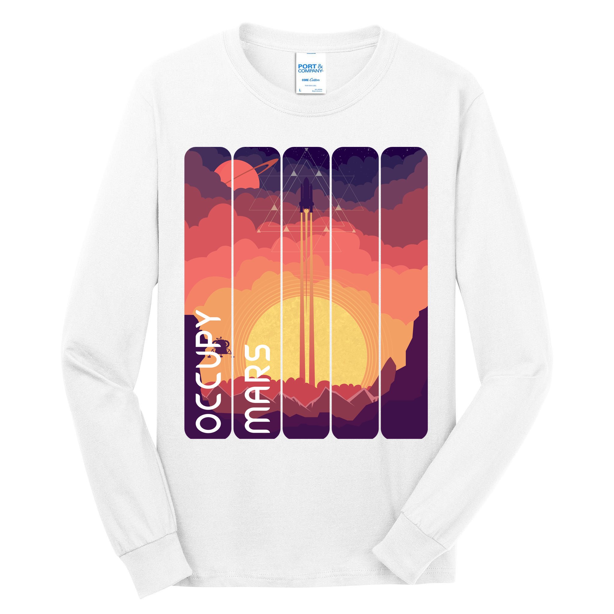 Occupy Mars Elon Musk Spacex Space Landscape Astronaut Planets Stars Tall Long Sleeve T-Shirt