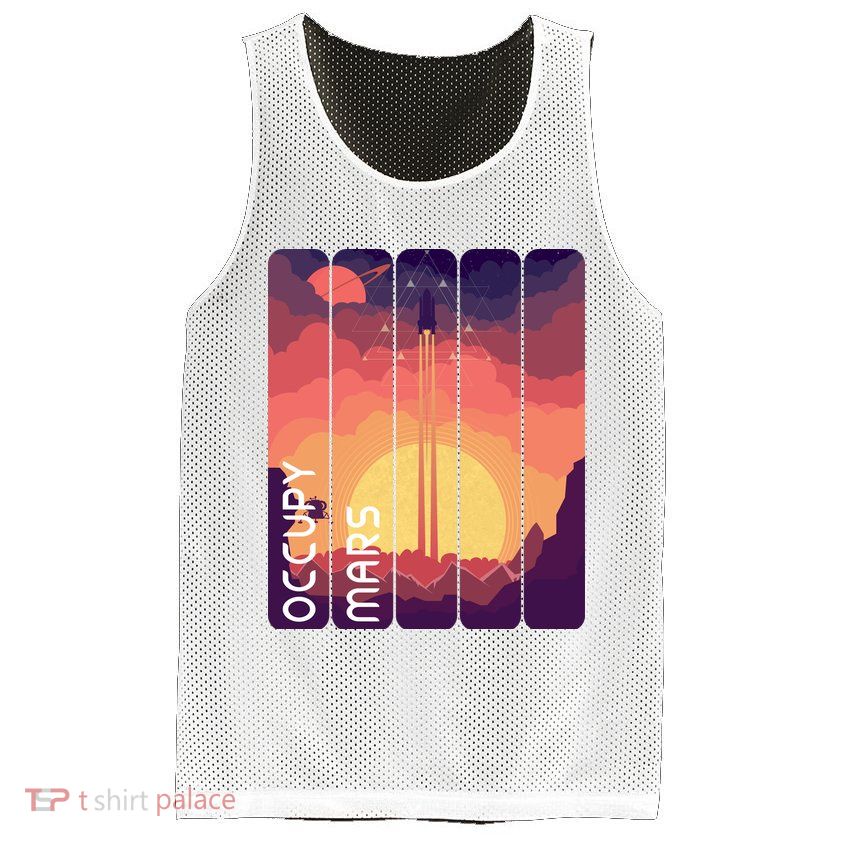 Occupy Mars Elon Musk Spacex Space Landscape Astronaut Planets Stars Mesh Reversible Basketball Jersey Tank