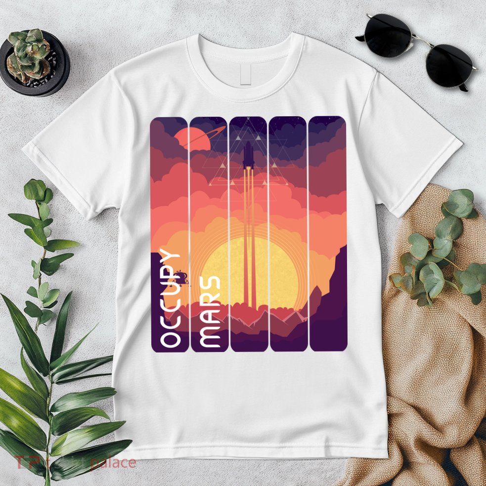 Occupy Mars Elon Musk Spacex Space Landscape Astronaut Planets Stars Premium T-Shirt