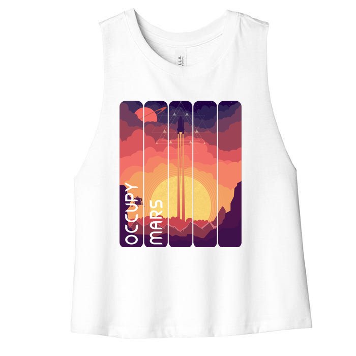 Occupy Mars Elon Musk Spacex Space Landscape Astronaut Planets Stars Women's Racerback Cropped Tank