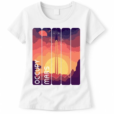 Occupy Mars Elon Musk Spacex Space Landscape Astronaut Planets Stars Womens T-Shirt