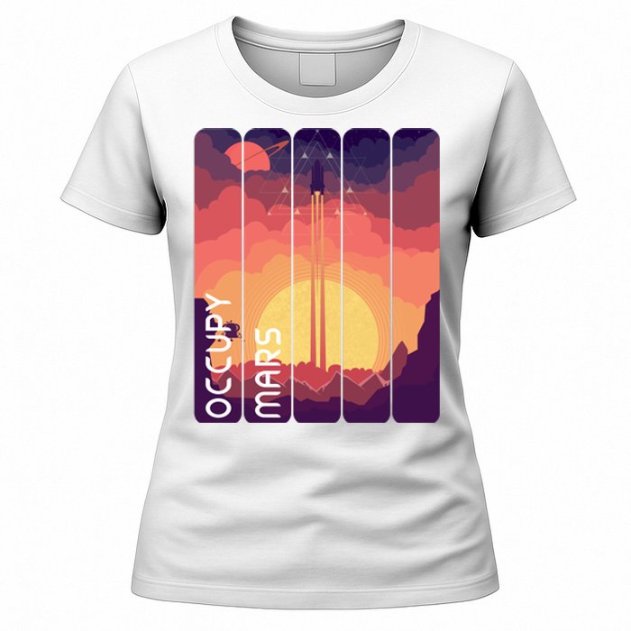 Occupy Mars Elon Musk Spacex Space Landscape Astronaut Planets Stars Women's T-Shirt