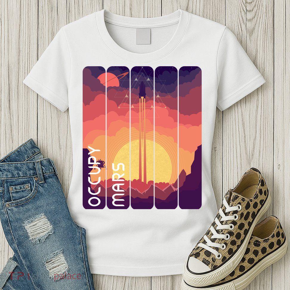 Occupy Mars Elon Musk Spacex Space Landscape Astronaut Planets Stars Womens T-Shirt