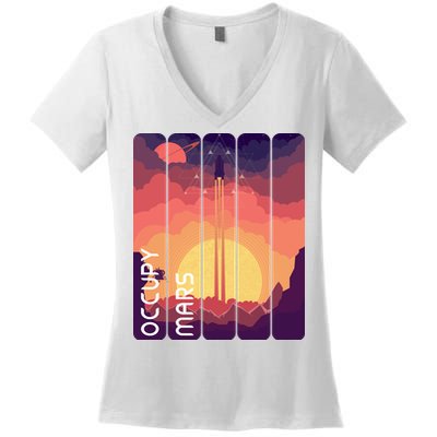 Occupy Mars Elon Musk Spacex Space Landscape Astronaut Planets Stars Women's V-Neck T-Shirt