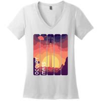 Occupy Mars Elon Musk Spacex Space Landscape Astronaut Planets Stars Women's V-Neck T-Shirt