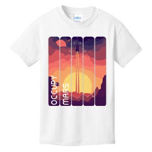 Occupy Mars Elon Musk Spacex Space Landscape Astronaut Planets Stars Kids T-Shirt