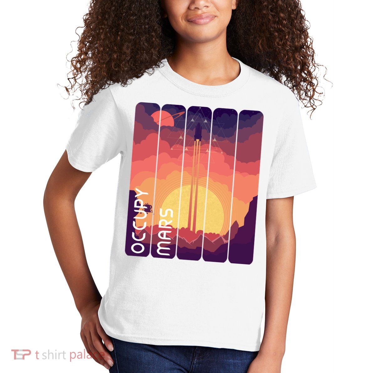 Occupy Mars Elon Musk Spacex Space Landscape Astronaut Planets Stars Kids T-Shirt