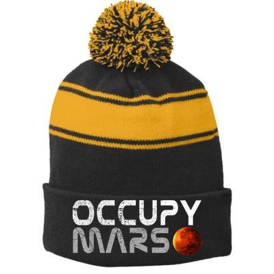Occupy Mars Elon Musk SpaceX Project Gift Ideas Occupy Mars Trending Stripe Pom Pom Beanie