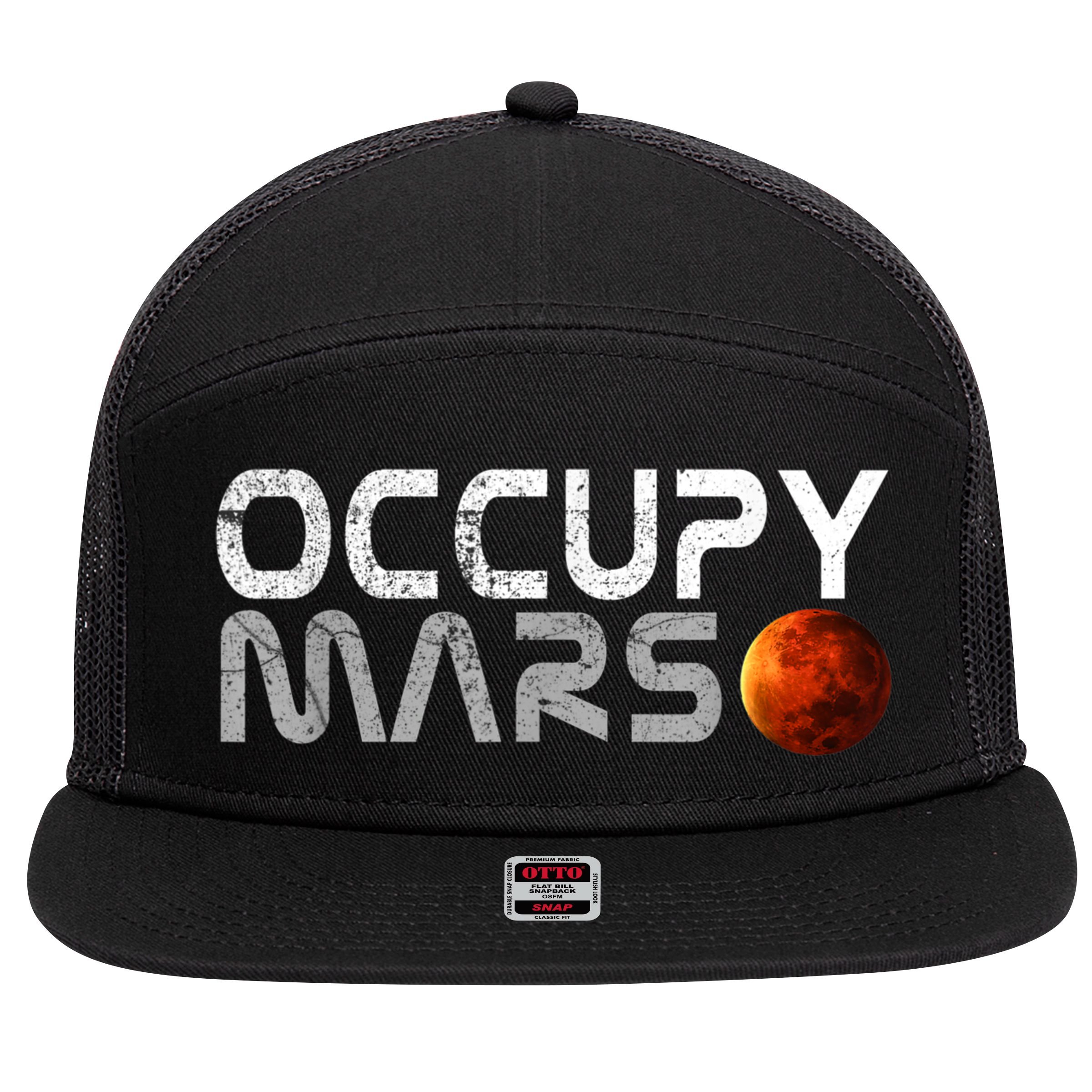Occupy Mars Elon Musk SpaceX Project Gift Ideas Occupy Mars Trending 7 Panel Mesh Trucker Snapback Hat