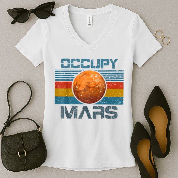 Occupy Mars Elon Musk SpaceX Project Gift Ideas Occupy Mars Trending Women's V-Neck T-Shirt