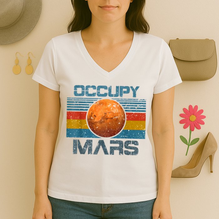 Occupy Mars Elon Musk SpaceX Project Gift Ideas Occupy Mars Trending Women's V-Neck T-Shirt